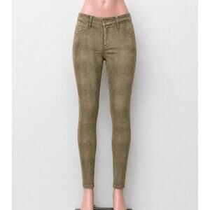 Caribbean Queen Muted Yellow Gray Snakeprint Front Zip Button Jeggings S